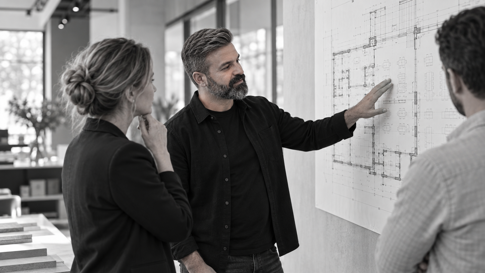 Hakan Aydin koordiniert eine Projektentscheidung mit Planungspartnern.